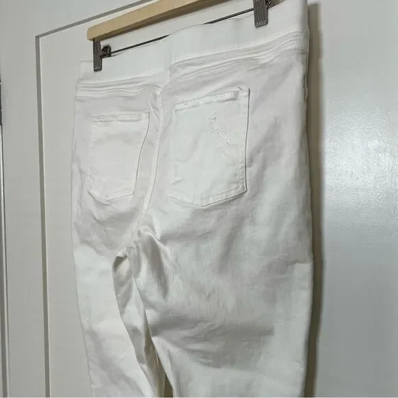 Spanx Jeans Womens XL White Skinny Leg Legging Pull On Distressed Raw Hem Denim - Picture 10 of 16